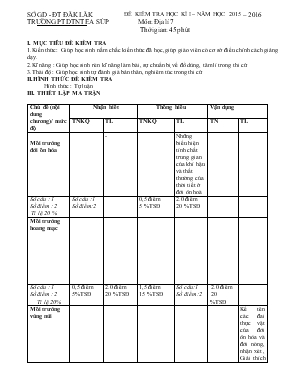 Đề kiểm tra học kì I  năm học 2015 -2016 môn Địa lí 7 thời gian 45 phút